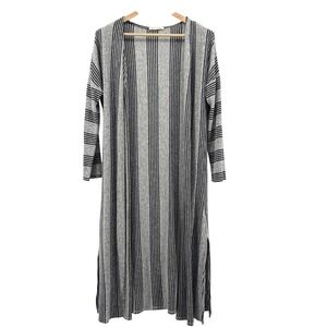 Natural Life Women's Medium Striped Long Sleeve Duster Cardigan Slit‎ Hem Gray